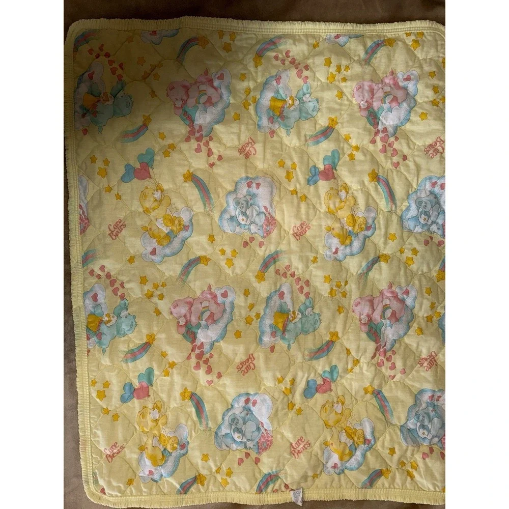 Vintage Care Bears Quilt Yellow 1983 Comforter Coverlet Curity